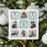 Ornamento De Cerâmica Presente MOM de Recorte de Grade Multifotônica Mod<br><div class="desc">Crie o seu próprio enfeites de natal MOM com esta colagem e texto multicamotópicos modernos. Design apresenta 6 Fotografias com quadrados de canto curvos com o texto MOM em blocos de topo que pode ser alterado para qualquer cor. Ao contrário, o texto 'Best World's Best com uma fofa frase da...</div>
