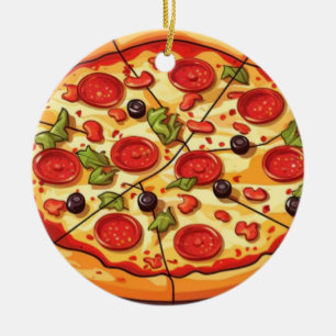 Ornamento De Cerâmica Presente Natalino de Pizza, Comida Divertida, Pres