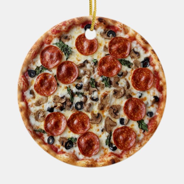 Ornamento De Cerâmica Presente Natalino de Pizza, Comida Divertida, Pres (Frente)