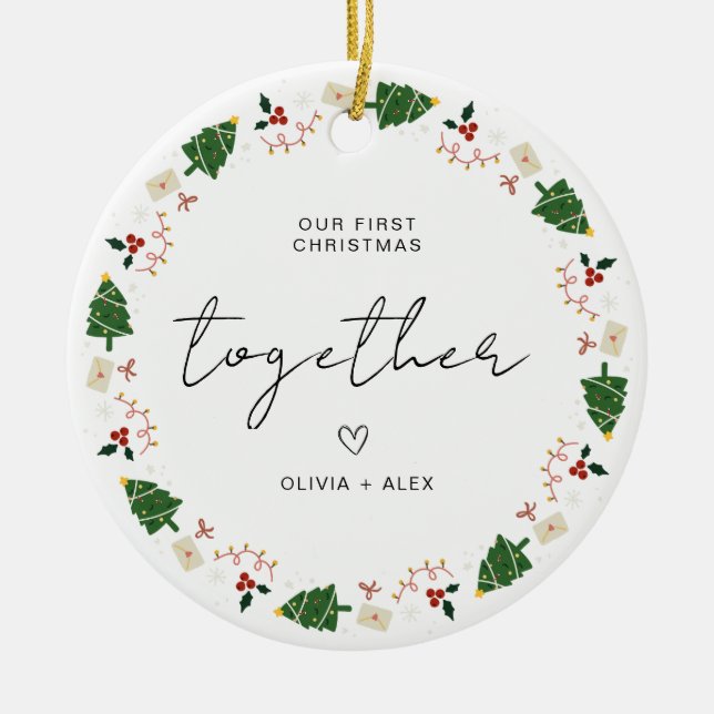 Ornamento De Cerâmica Presente no Casal de Natal de primeira vez (Frente)