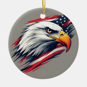 Ornamento De Cerâmica Presente Orgulho EUA – Águia Careca com Bandeira A