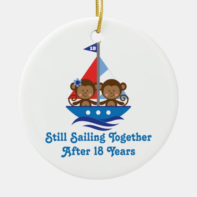 Ornamento De Cerâmica Presente para 18os macacos do aniversário de (Frente)