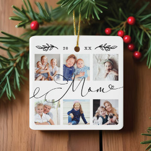 Ornamento De Cerâmica Presente para a mãe  Colagem de Fotografias para 