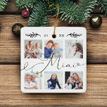 Ornamento De Cerâmica Presente para Mimi | Colagem de Fotografias de Net<br><div class="desc">Mande um belo presente personalizado para sua avó (Mimi) que ela vai cuidar para sempre. O ornamento especial personalizado de fotos de netos para mostrar suas próprias fotos e memórias da família especial. Nosso design apresenta um simples design de grade de colagem de 6 fotos com "mimi" projetado em um...</div>