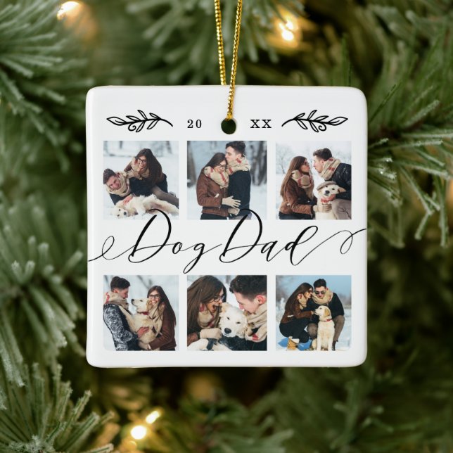 Ornamento De Cerâmica Presente para Pai de Cães| Colagem de Fotografias  (Árvore)