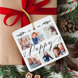 Ornamento De Cerâmica Presente para Poppy | Colagem de Fotografias de Ne<br><div class="desc">Mande um belo presente personalizado para o seu avô (Poppy) que ele vai apreciar para sempre. O ornamento especial personalizado de fotos de netos para mostrar suas próprias fotos e memórias da família especial. Nosso design apresenta um simples design de grade de colagem de 6 fotos com "Poppy" projetado em...</div>