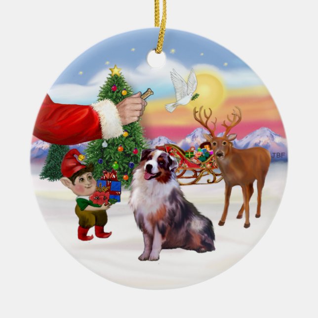 Ornamento De Cerâmica Presente para um Australian Shepherd (merle) (Frente)