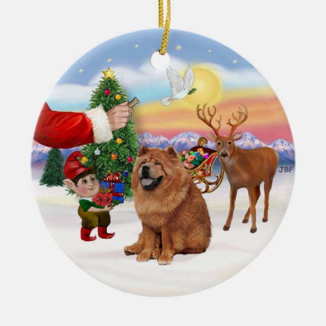 Ornamento De Cerâmica Presente para um Chow Chow (vermelho) (Frente)