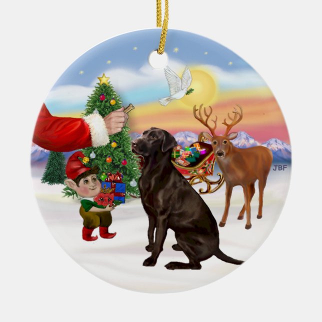 Ornamento De Cerâmica Presente para um Labrador Chocolate (Frente)