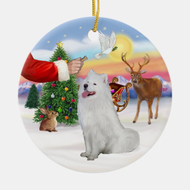 Ornamento De Cerâmica Presente para um Samoyed (#1) (Frente)