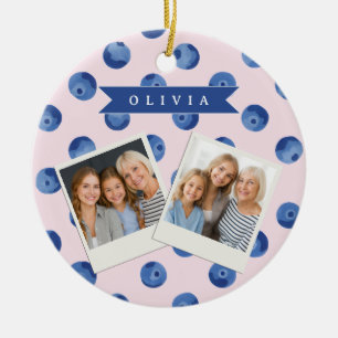 Ornamento De Cerâmica Presente Personalizado Aquarela Mirtilo Azul Fofo 