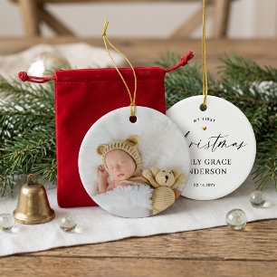 Ornamento De Cerâmica Presente personalizado com foto de coração de ouro