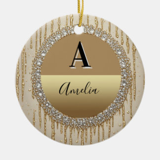 Ornamento De Cerâmica Presente Personalizado Com Monograma Dourado Para 