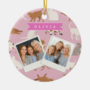 Ornamento De Cerâmica Presente Personalizado com Padrão de Gato Rosa Fof