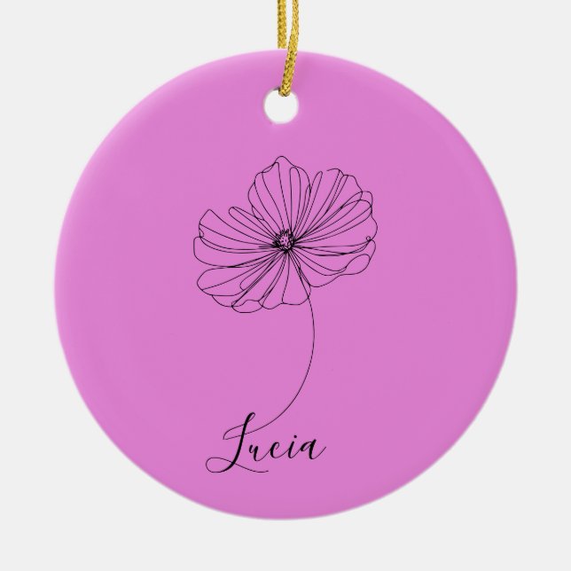 Ornamento De Cerâmica Presente Personalizado da Flor de Nascimento Cosmo (Frente)