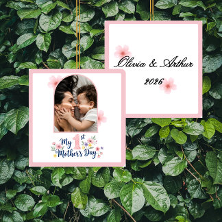 Ornamento De Cerâmica Presente Personalizado de 1º Dia das Mães com Flor