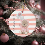 Ornamento De Cerâmica Presente personalizado de bebê do urso-rosa<br><div class="desc">Este design pode ser personalizado na área fornecida pela alteração da foto e/ou do texto. Ou pode ser personalizado clicando em Personalizar este Modelo e, em seguida, escolhendo o clique para personalizar mais a opção e excluir ou alterar a cor do plano de fundo, adicionar texto, alterar a cor ou...</div>