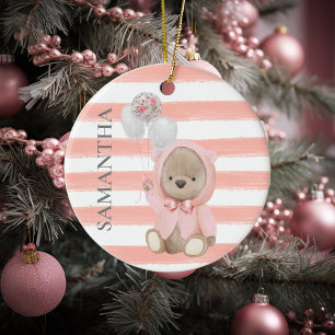 Ornamento De Cerâmica Presente personalizado de bebê do urso-rosa