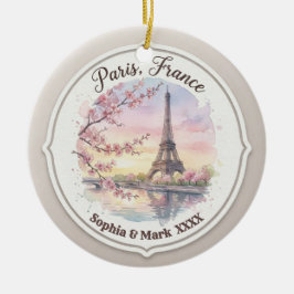 Ornamento De Cerâmica Presente Personalizado de Casal Paris & Flor de Ce