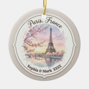 Ornamento De Cerâmica Presente Personalizado de Casal Paris & Flor de Ce