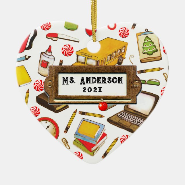Ornamento De Cerâmica Presente personalizado de férias de professor (Frente)