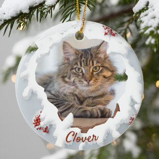 Ornamento De Cerâmica Presente Personalizado de Natal com Foto do Gato e