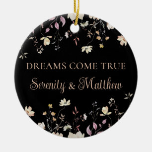 Ornamento De Cerâmica Presente Personalizado de Noiva Boho Preto com Flo
