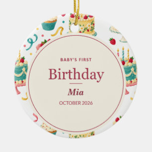 Ornamento De Cerâmica Presente Personalizado de Primeiro Aniversário do