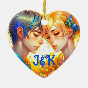 Ornamento De Cerâmica Presente Romântico de Casal   Animes personalizado