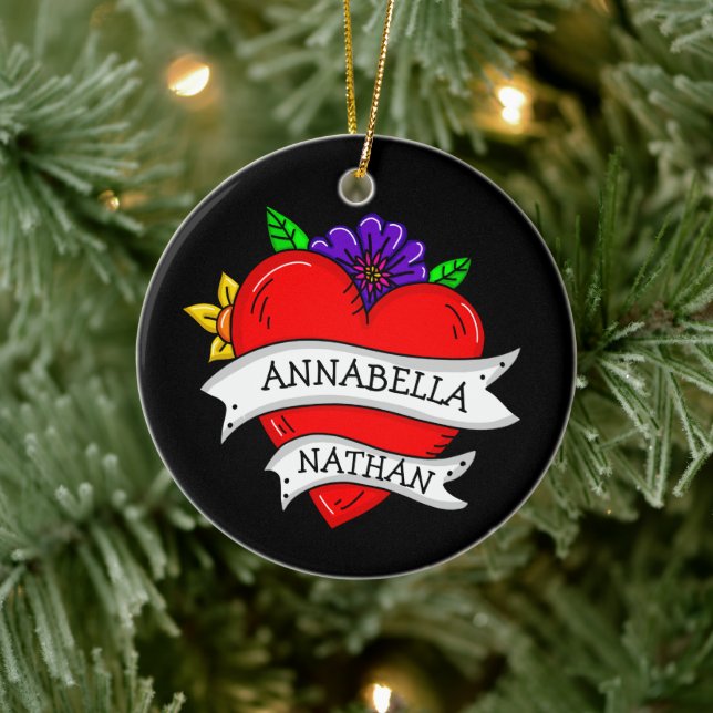 Ornamento De Cerâmica Presente Romântico de Casal | Tatuagem Estilo Arte (Árvore)