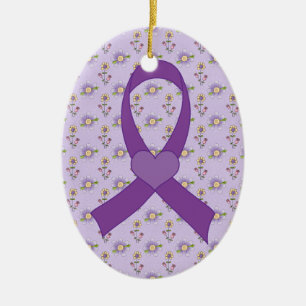 Ornamento De Cerâmica Presente roxo da fita da doença de Alzheimers