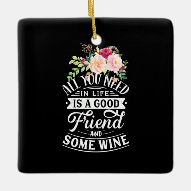 Ornamento De Cerâmica Presente Xmas | Bom Amigo E Algum Vinho (Frente)