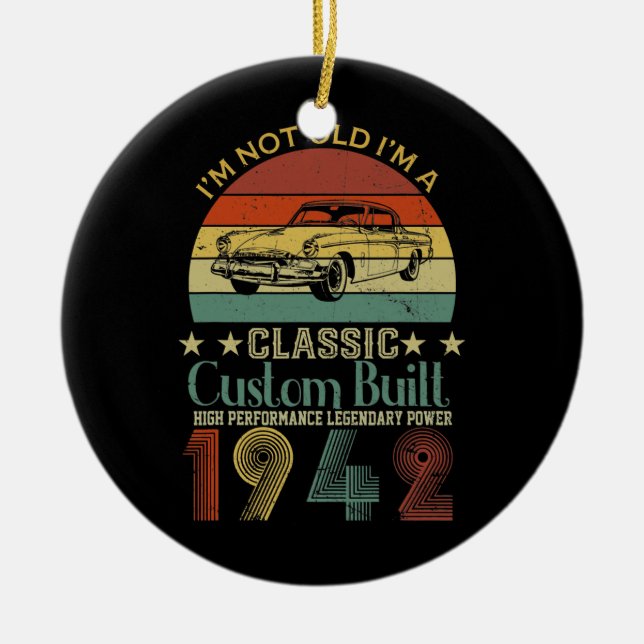 Ornamento De Cerâmica Presentes de 80 Birthday para Pai Masculino Retro  (Frente)