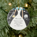 Ornamento De Cerâmica Presentes de Bridesmaid de Casamento Chalkboard<br><div class="desc">O Chalkboard Wedding Gown Bridesmaid Oferece Ornament Cerâmico. Enfeites de natal. Guarda de fotos de casamento,  Natal,  Férias,  Fotos de Natal,  Fotos de Férias,  Natal de 1rua para recém-casados,  Primeiro Natal,  Presentes de Aniversário de Casamento Único,  Bolachas de Balança. Presentes de Festa de casamento de Keepsasaac de casamento.</div>