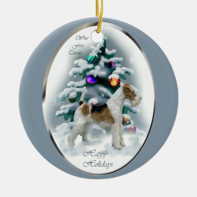 Ornamento De Cerâmica Presentes de Natal de Fio Fox Terrier (Frente)
