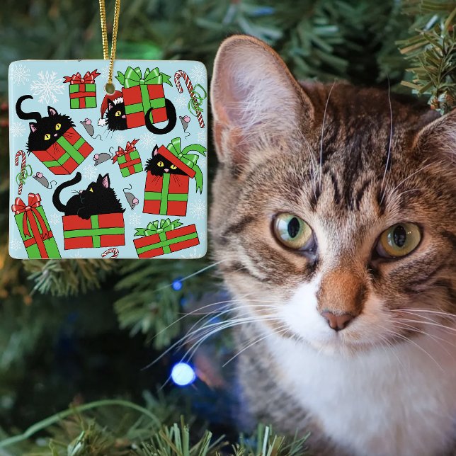 Ornamento De Cerâmica Presentes de Natal de Gatos Pretos (Criador carregado)