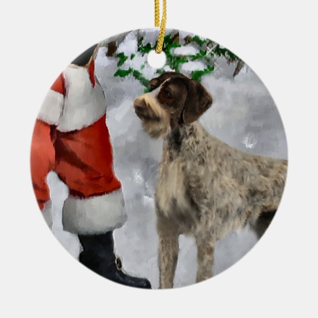 Ornamento De Cerâmica Presentes de Natal do Ponteiro Alemão Wirehaired (Frente)