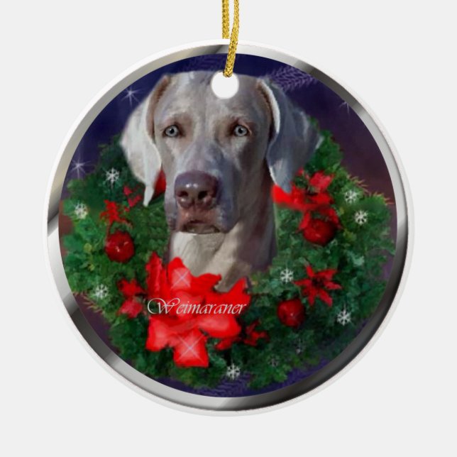 Ornamento De Cerâmica Presentes de Natal do Weimaraner (Frente)