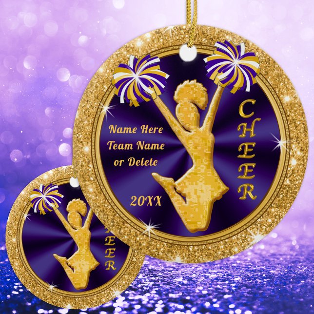 Ornamento De Cerâmica Presentes de Natal para equipes de animação, roxas (Personalized Cheer Ornaments. Nice, Cheerleading Christmas Gifts, for Girls. Cheer Squad Gifts.)