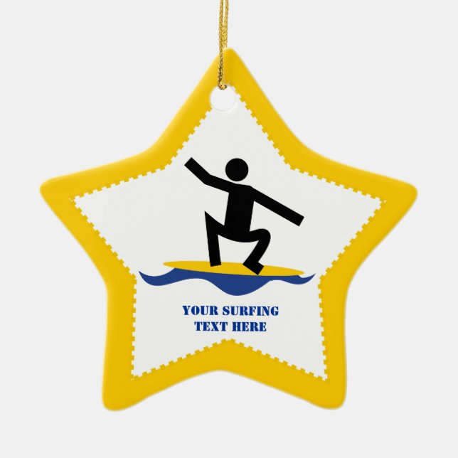 Ornamento De Cerâmica Presentes de surfe, surfista no seu costume de sur (Frente)