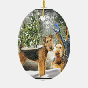 Ornamento De Cerâmica Presentes do Dia de Inverno de Airedale Terrier