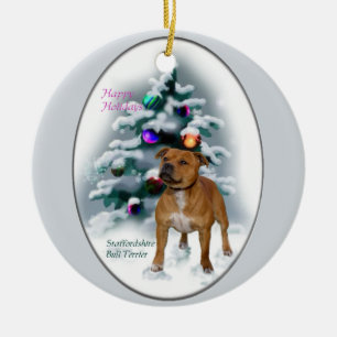 Ornamento De Cerâmica Presentes do Natal de Staffordshire bull terrier