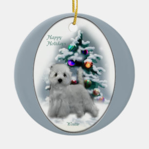 Ornamento De Cerâmica Presentes do Natal de Terrier branco de montanhas