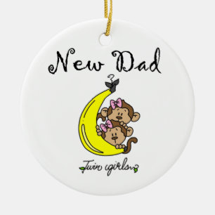 Ornamento De Cerâmica Presentes gêmeos do novo papai das meninas