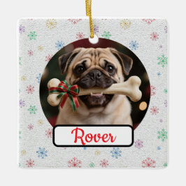 Ornamento De Cerâmica Presépio de Natal Quadrado Personalizável do Cão e