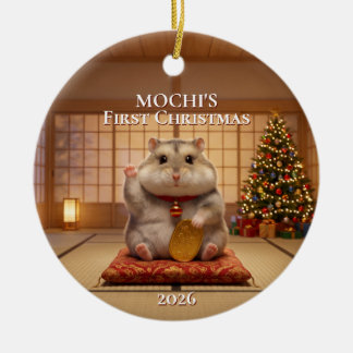 Ornamento De Cerâmica Presépio Personalizado do Hamster Sortudo Japonês