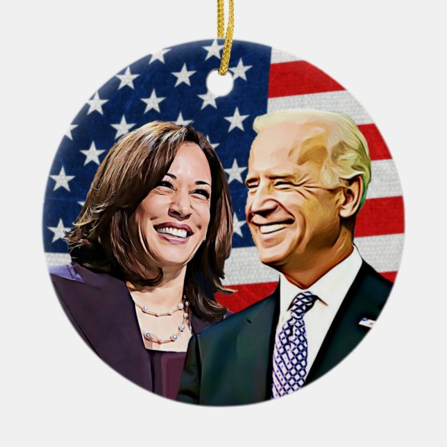 Ornamento De Cerâmica Presidente Biden e vice-presidente Harris Keepsaes (Frente)