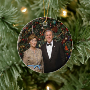 Ornamento De Cerâmica Presidente George Bush, Laura Casa Branca de Natal