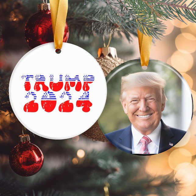 Ornamento De Cerâmica Presidente Trump 2024 Foto Patriótica Eleitoral (President Trump 2024 Patriotic Election Photo Ceramic Ornament)