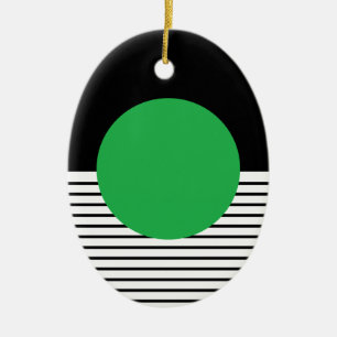 Ornamento De Cerâmica Preto Branco Colorblock & Círculo Verde